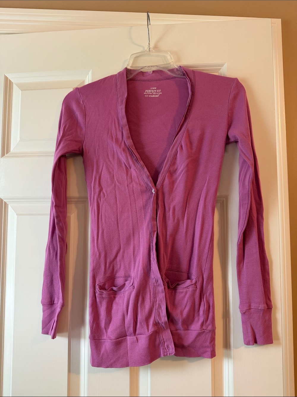 EUCJ. Crew Magenta Button-Front Lightweight Cardigan